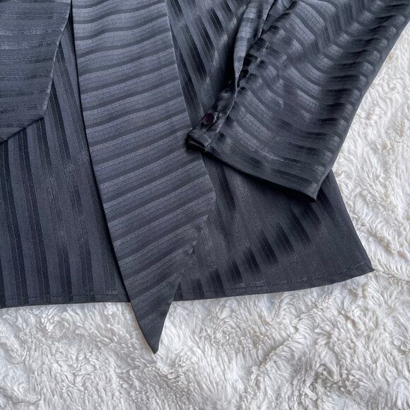Vintage‎ 90s tie neck bow blouse black striped satin jacquard long sleeve M - Picture 8 of 16